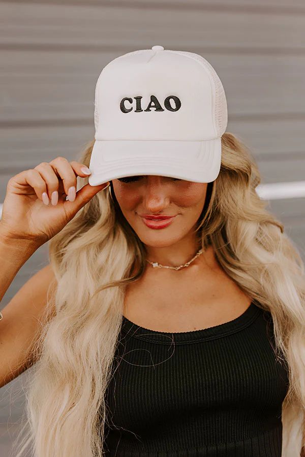 Ciao Embroidered Trucker Hat in French Vanilla | Impressions Online Boutique