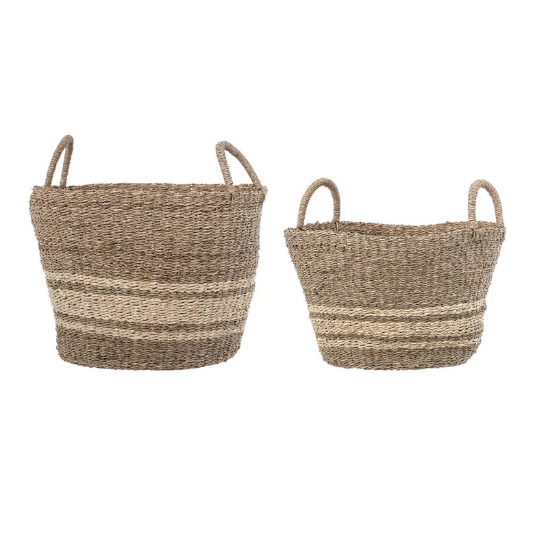 Natural Palm Leaf Wicker 2 Piece Basket Set with Handles | Wayfair North America