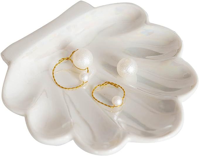 TIGERMILLION Shell Trinket Dish, Ceramic Ring Holder Dish, Jewelry Dish Trinket Tray, Cute Jewelr... | Amazon (US)