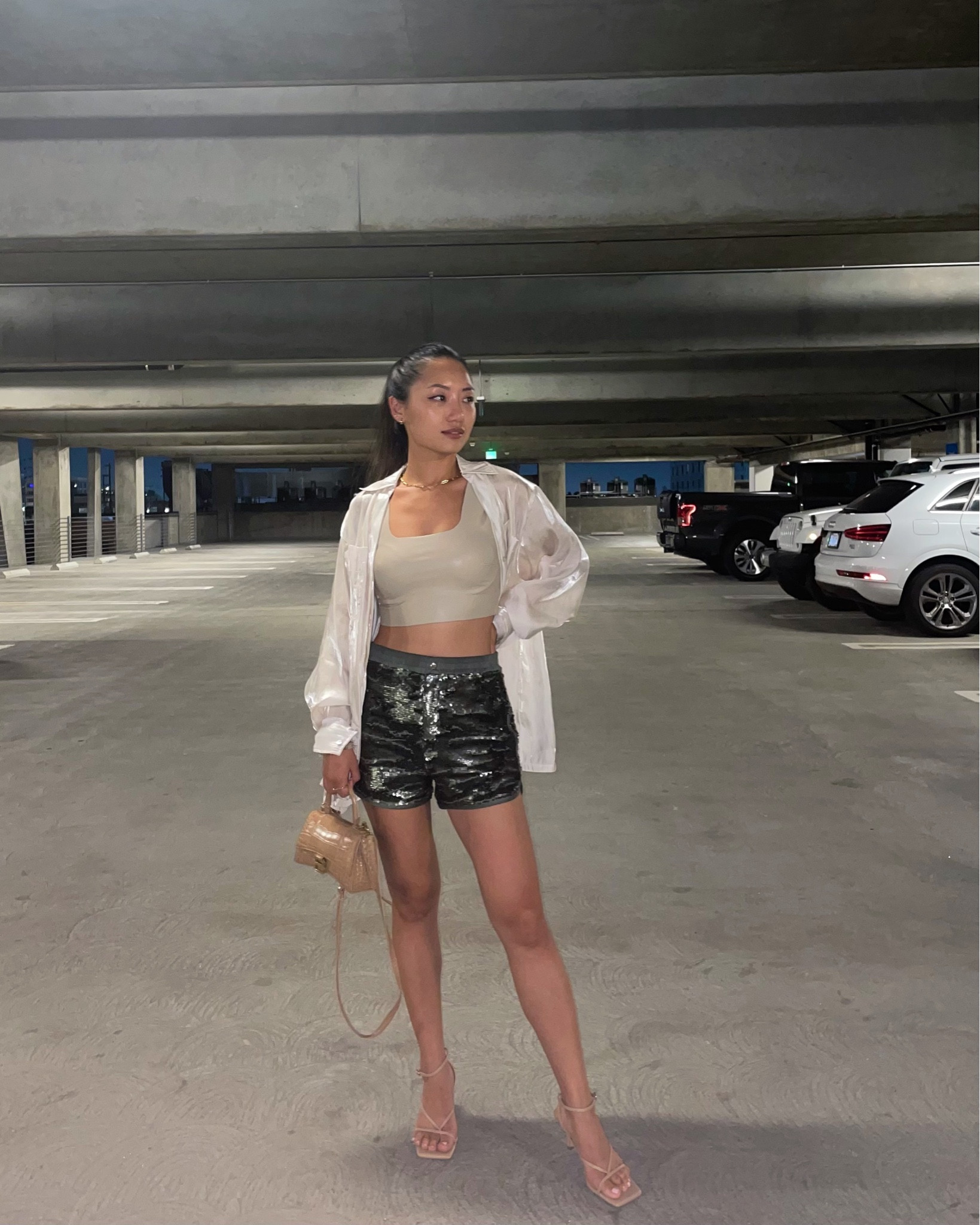 Revolve Commando faux leather crop top in sand / beige 