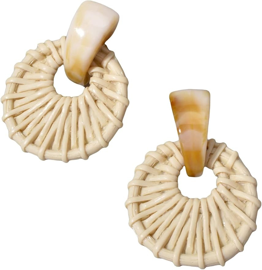 OYOANGLE Women's 1 Pair Woven Round Drop Earrings Vacation Boho Dangle Earrings | Amazon (US)