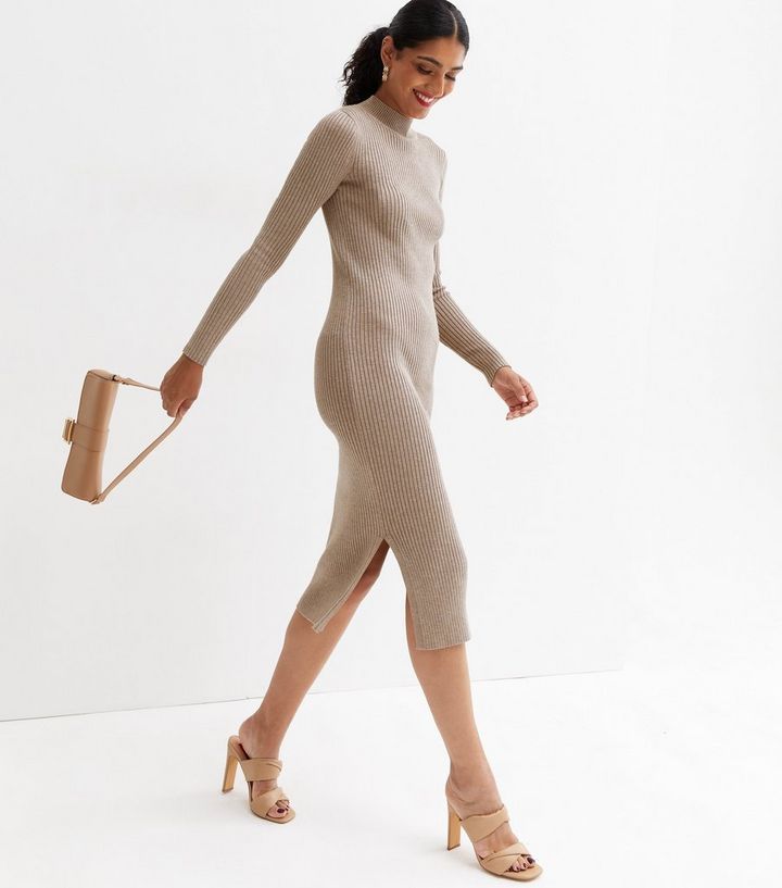 Mink Ribbed Knit Long Sleeve Bodycon Midi Dress
						
						Add to Saved Items
						Remove from... | New Look (UK)