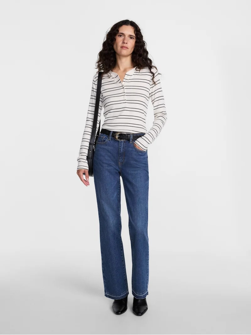 Scenario Women's and Women's Plus High Rise Straight Leg Let Down Hem Jeans, 29" Inseam, Sizes 0-... | Walmart (US)