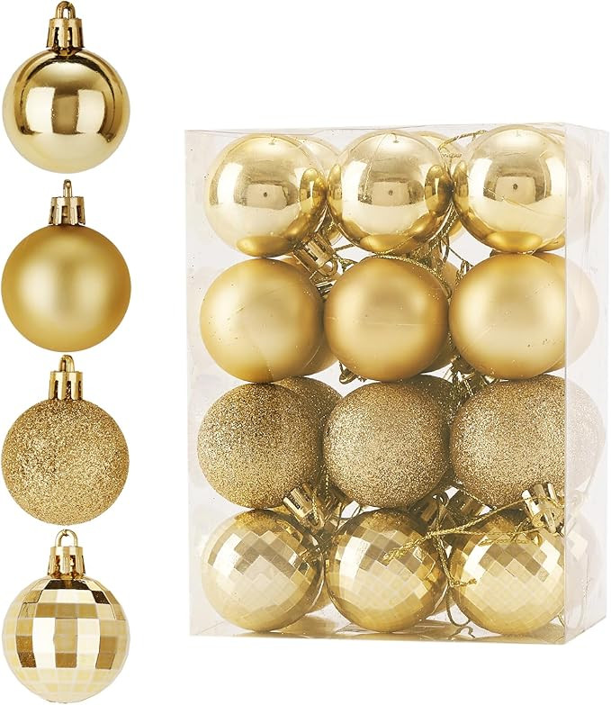 Christmas Ball 24ct 1.57 Inches Gold Mini Xmas Hanging Ornaments for Trees Wreath Garland Wedding... | Amazon (US)