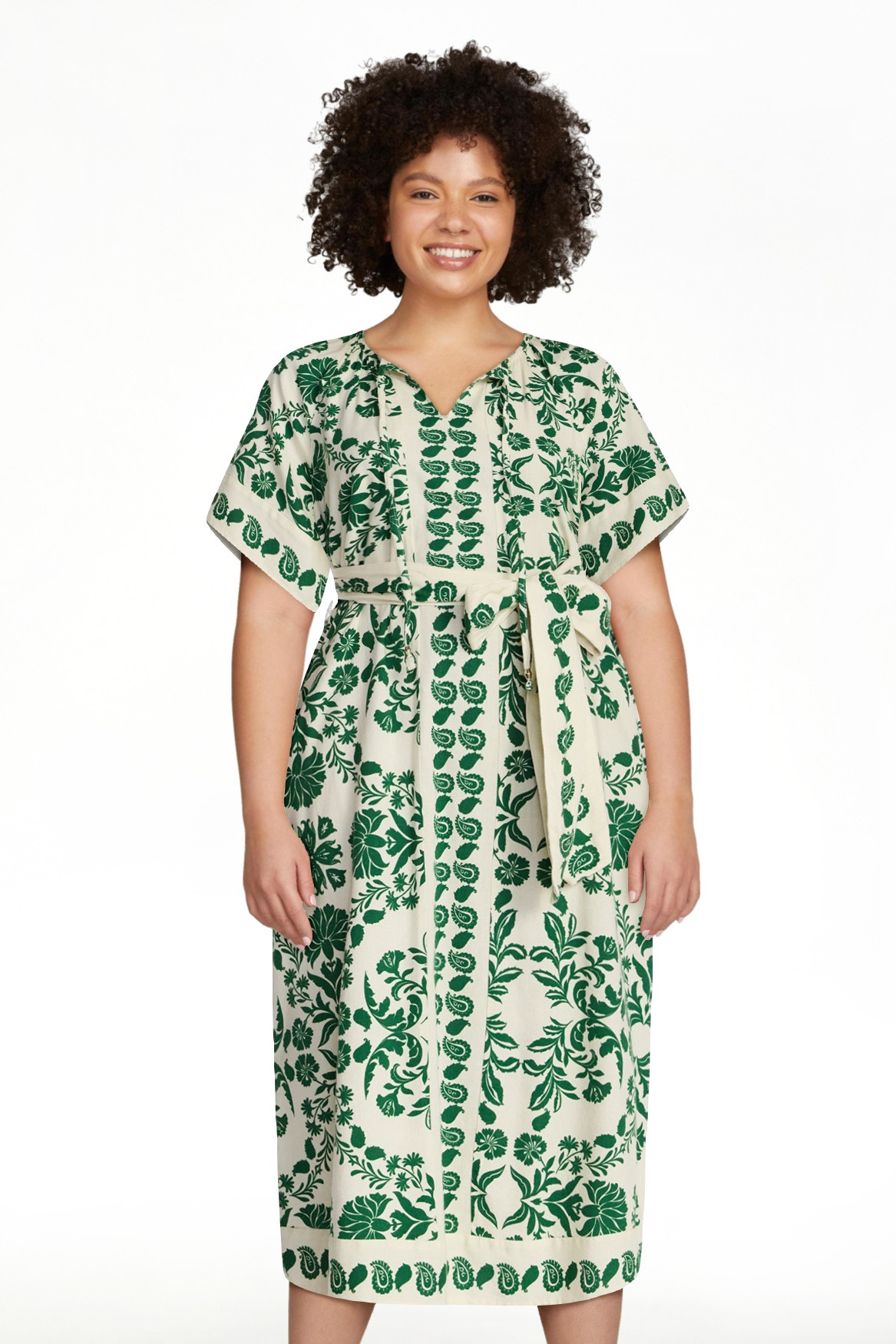 Time and Tru Women’s Border Print Linen Blend Midi Dress, Sizes XS-XXXL | Walmart (US)