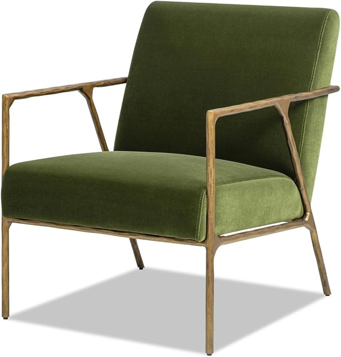 Jennifer Taylor Home Aerin 24.5" Hammered Brass Upholstered Accent Arm Chair, Olive Green Perform... | Amazon (US)