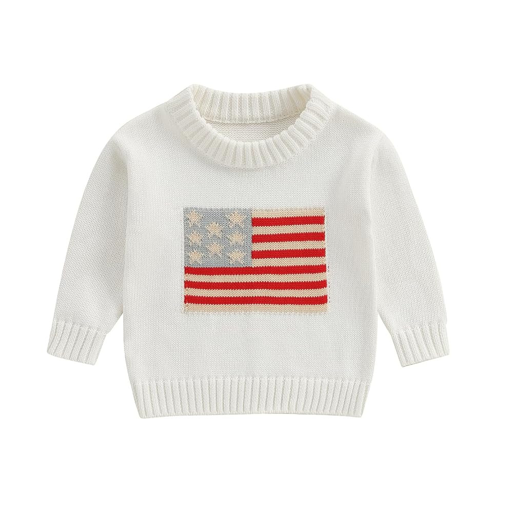 Toddler Baby Girl Boy Knit Sweater American Flag Embroidery USA Sweaters Pullover 4th of July Out... | Amazon (US)