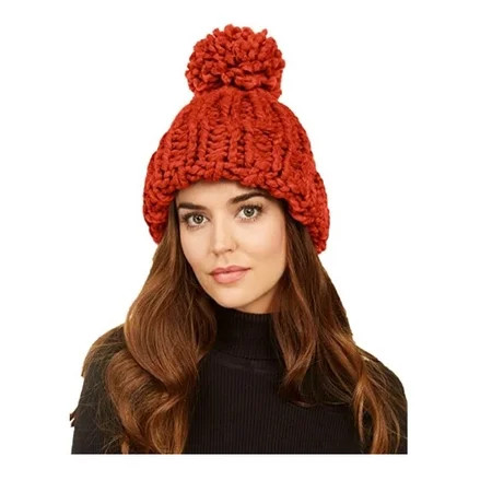 Marcus Alder Women s Chunky-Knit with Pom Beanie Hat Rust Copper No Size MSRP$32 | Walmart (US)