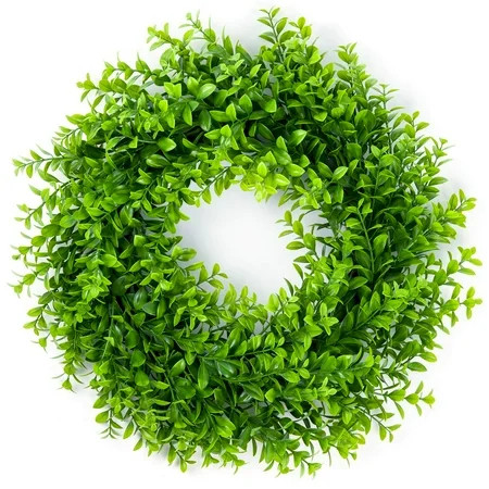Coolmade Artificial Green Leaves Wreath - 16 Artificial Boxwood Wreath for Front Door Wall Window Pa | Walmart (US)