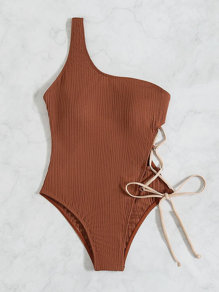 Tie Side One Shoulder One Piece Swimsuit | SHEIN