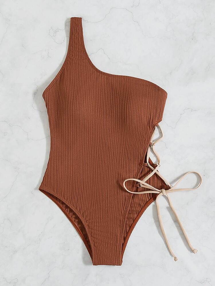Tie Side One Shoulder One Piece Swimsuit | SHEIN