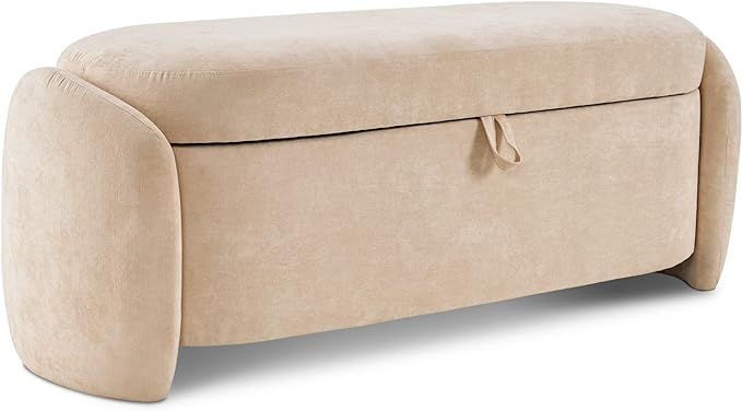 MCombo Storage Ottoman Bench, Linen Fabric Footrest Stool with Storage Chest, End of Bed Bench wi... | Amazon (US)
