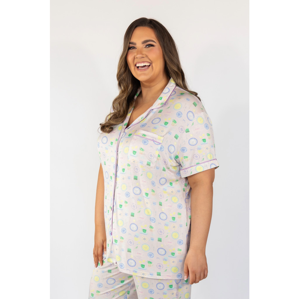 In My Sundays Short Sleeve & Cropped Pant Pajama Set in Tea Time at Nordstrom, Size Large | Nordstrom