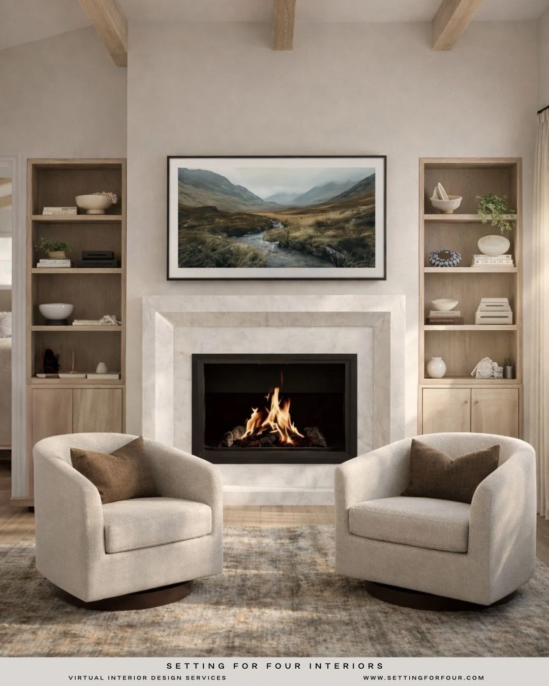 Cozy living room- swivel chairs and bookcase decor
Neutral aesthetic, accent chairs, Amazon home, wayfair, Pottery Barn style, Samsung tv, art, coffee. Table decor, pillow, Loloi rug, fireplace surround

#LTKSaleAlert #LTKmomlife #LTKHome