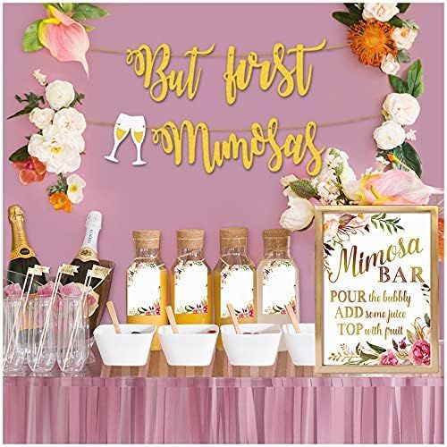 MORDUN Mimosa Bar Sign Banner Tags - Gold Floral Decorations for Bridal Shower Bubbly Bar Champag... | Amazon (US)