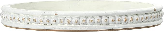 Creative Co-Op Round Decorative Wood Tray with Hobnail Edge, White | Amazon (US)