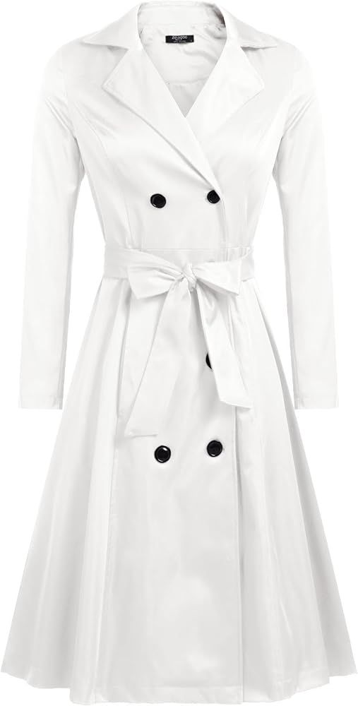 Zeagoo Women's Trench Coats Double-Breasted Long Coat with Belt | Amazon (US)