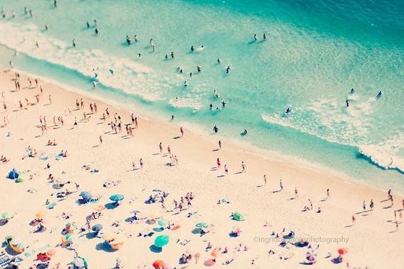 Beach photography, aerial beach print, large beach decor, people umbrellas beach fine art print, sea | Etsy (US)