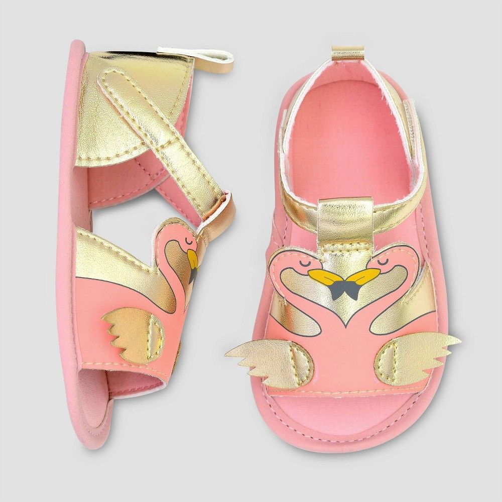 Baby Girls' Flamingo Ankle Strap Sandals - Cat & Jack Pink/Gold 6-9M, Girl's, Size: 6-9 Months, Gold | Target