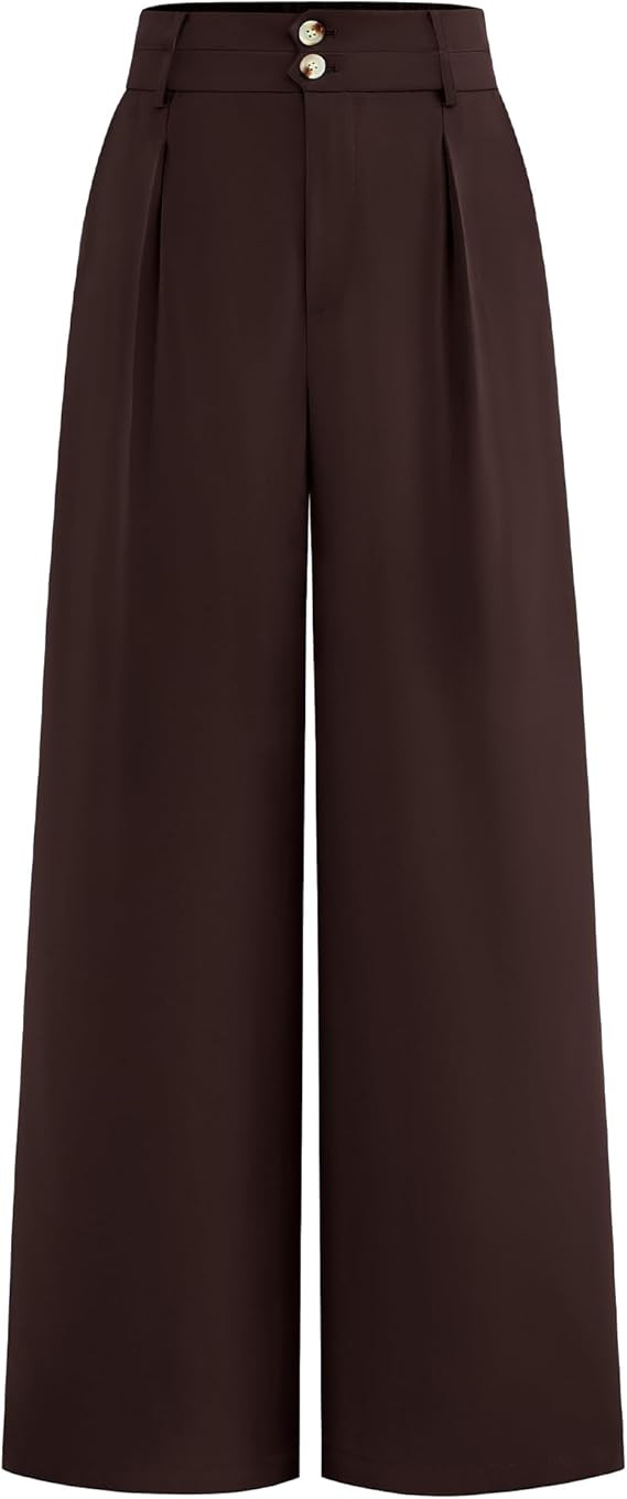 BTFBM Women Wide Leg Dress Pants 2026 High Waisted Button Pleated Business Casual Trousers Office... | Amazon (US)