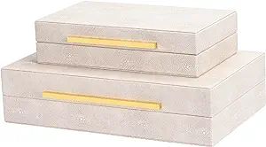SYYSY Ivory Shagreen box Faux Leather Set of 2 Decorative Boxes,Large Stacking Storage Decorative... | Amazon (US)