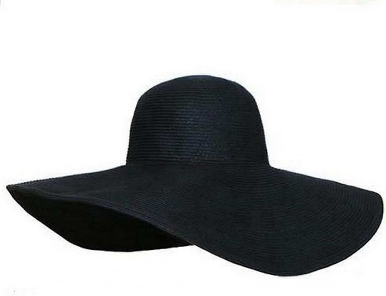 Women's Ridge Wide Floppy Brim Summer Beach Sun Hat Straw Cap Party Garden Travel (Black) | Amazon (US)
