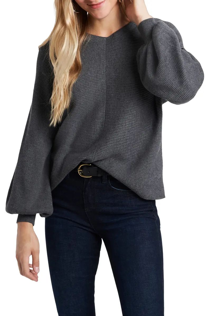 Ribbed Balloon Sleeve Cotton Blend Sweater | Nordstrom