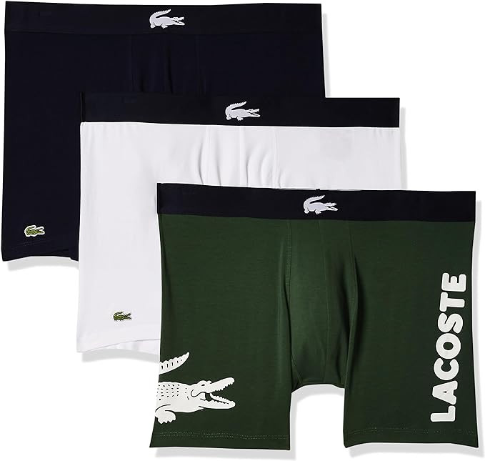Lacoste Mens Cotton Stretch Big Croc Print Boxer Briefs 3 pack | Amazon (US)