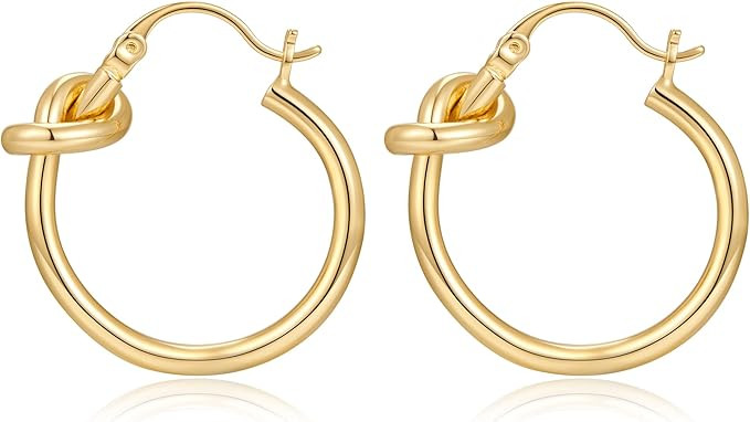 Gold Hoop Earrings for Women Girls 18K Gold Plated Knot Hoop Earrings Statement Lightweight Thick... | Amazon (US)