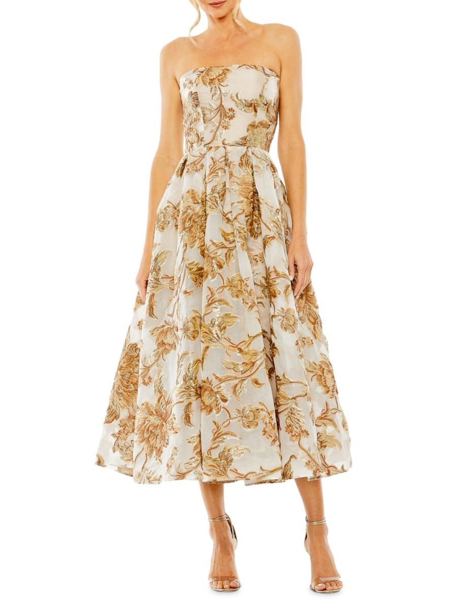 Mac Duggal Strapless Brocade Midi-Dress | Saks Fifth Avenue