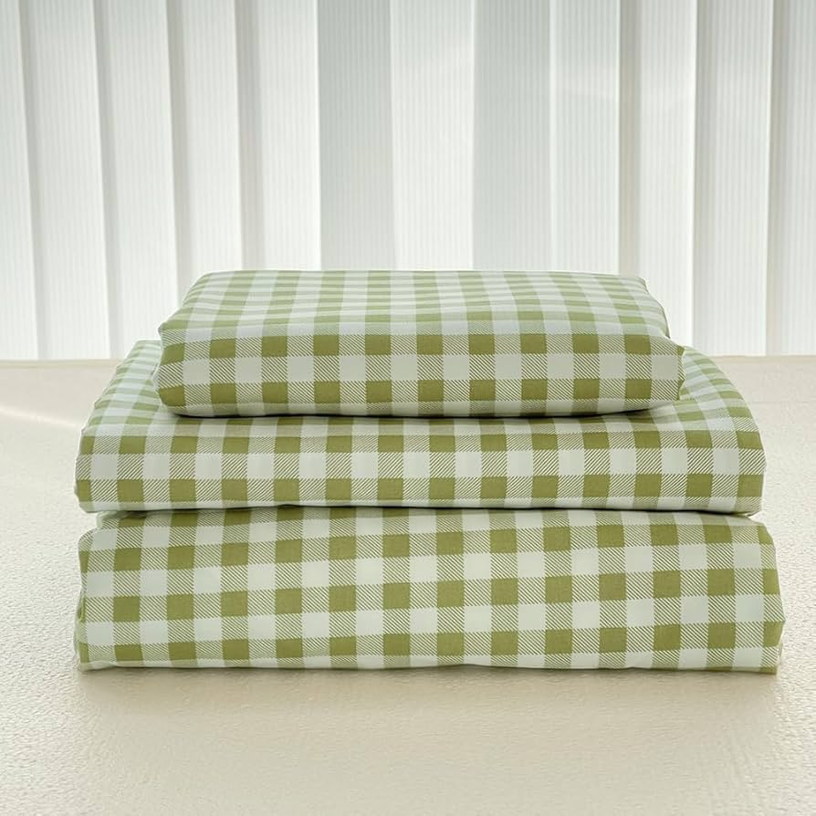 NSNLGSGC Sage Green Gingham Full Sheet Set, Soft Brushed Microfiber Plaid Full Bed Sheets, 4-Piec... | Amazon (US)