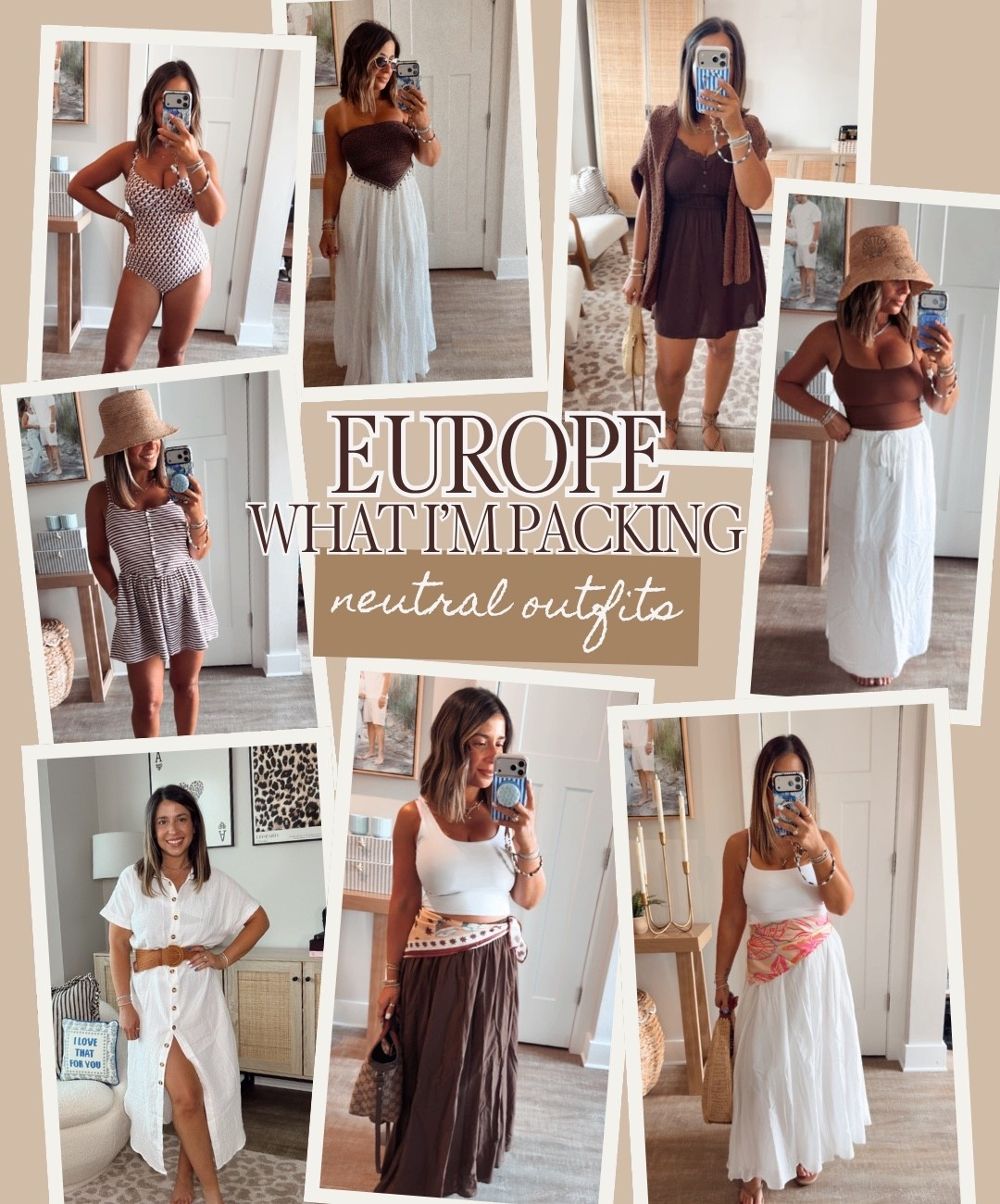 It’s finally (almost) here!!!  Neutral outfits I’m packing for our Europe vacay in Greece and Italy. Loving all the browns and cream colored tops, dresses and accessories.

#LTKSeasonal #LTKPetite #LTKTravel