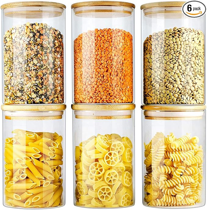 Glass Jars with Bamboo Lids, Glass Food Jars and Canisters Sets, 6 Pack of 26oz | Amazon (US)
