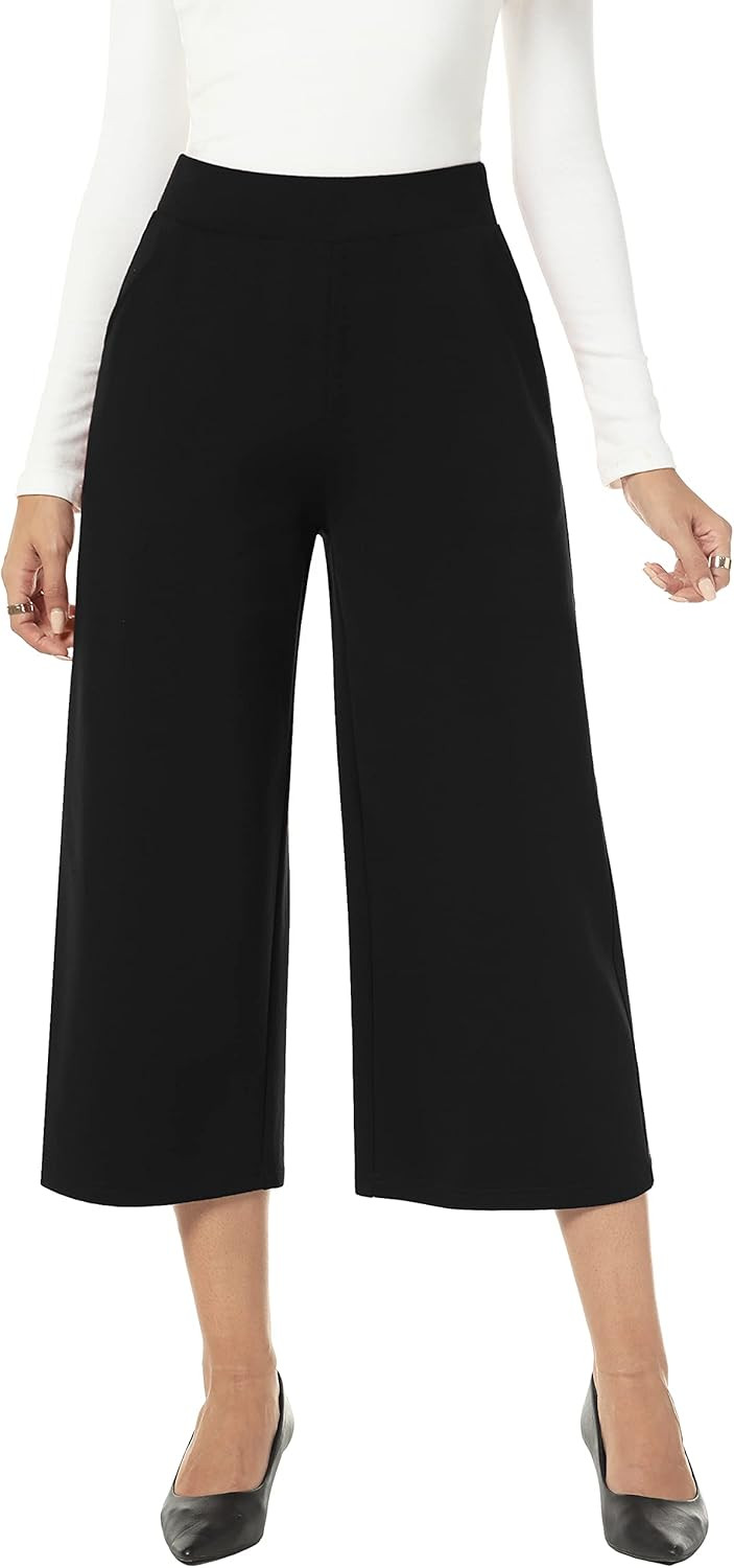 MISS MOLY Women's Wide Leg Pants Business Crop Palazo Dress Pants Capris Culotte Stretch Pull On ... | Amazon (US)