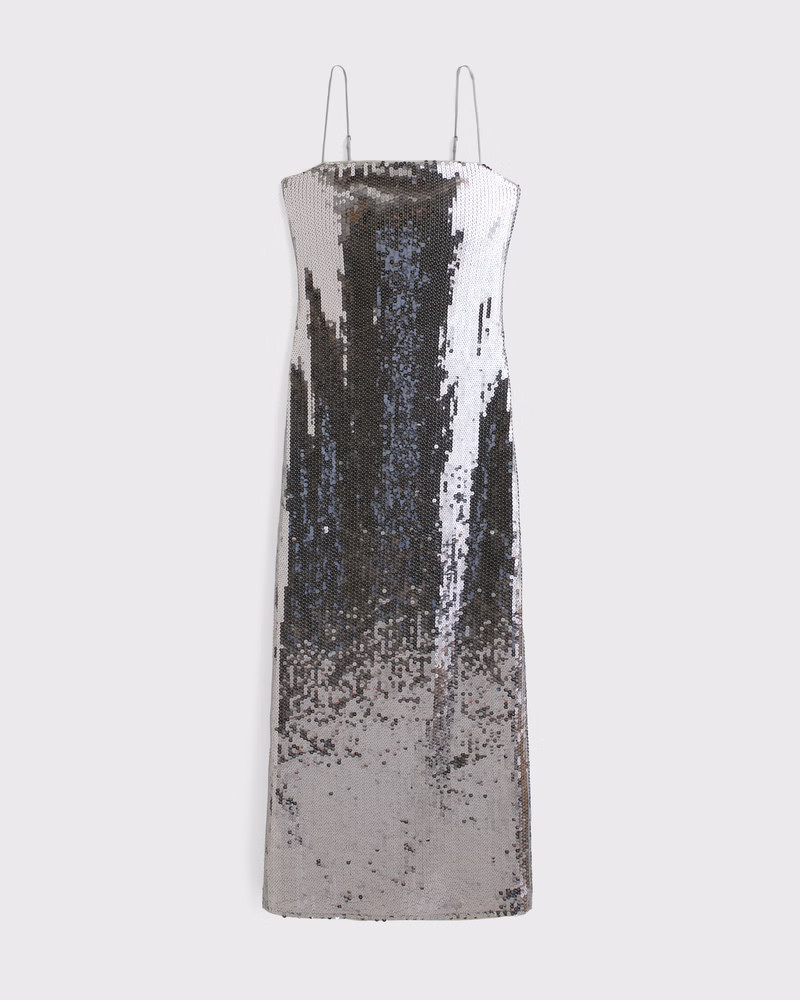 Straight Neck Sequin Midi Dress | Abercrombie & Fitch (US)
