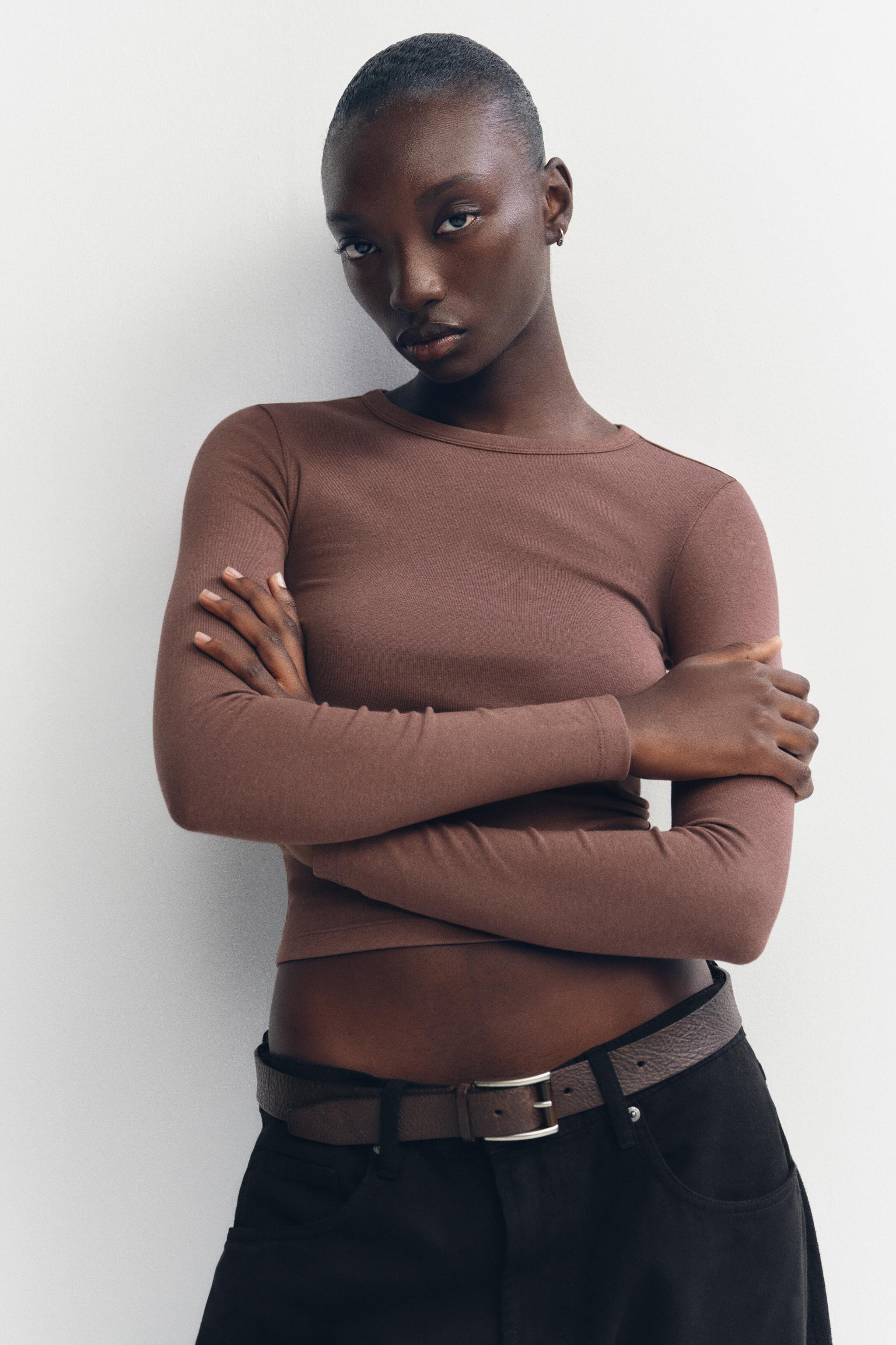 COTTON MODAL LONG SLEEVE T-SHIRT | Zara UK