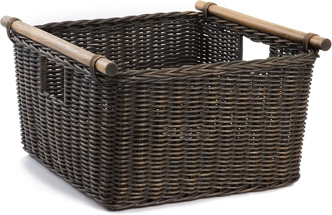 The Basket Lady Deep Pole Handle Wicker Storage Basket, Large, 15 in L x 15.5 in W x 9.5 in H, An... | Amazon (US)
