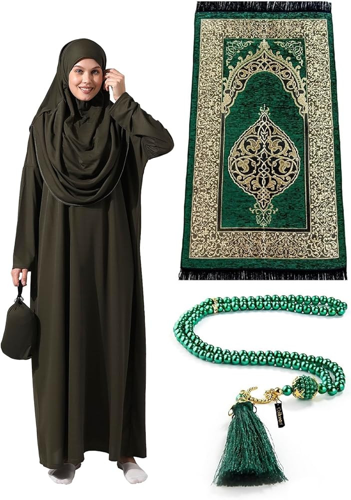 ihvan online Muslim Dresses for Women, One-Piece Prayer Dress & Prayer Rug & Beads, Islamic Gift ... | Amazon (US)