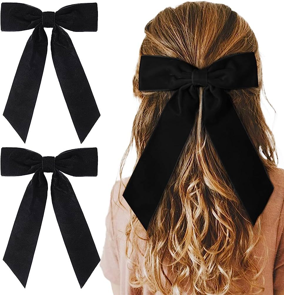 2PCS Black Velvet Hair Bows Hair Clips 5" Big Fall Alligator Clips Hair Accessories for Women Gir... | Amazon (US)