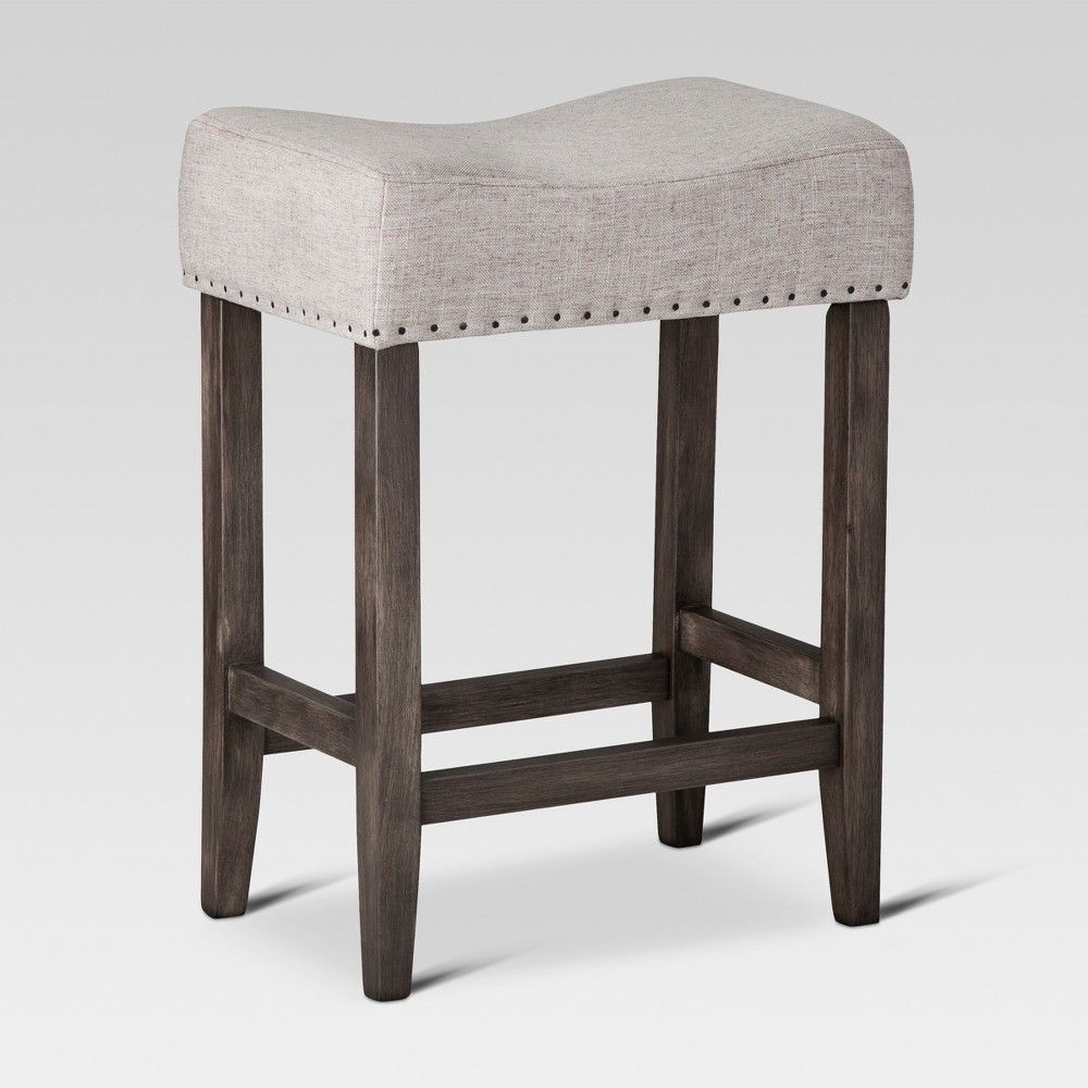 24"" Rumford Saddle Counter Stool with Wood Linen Gray - Threshold | Target