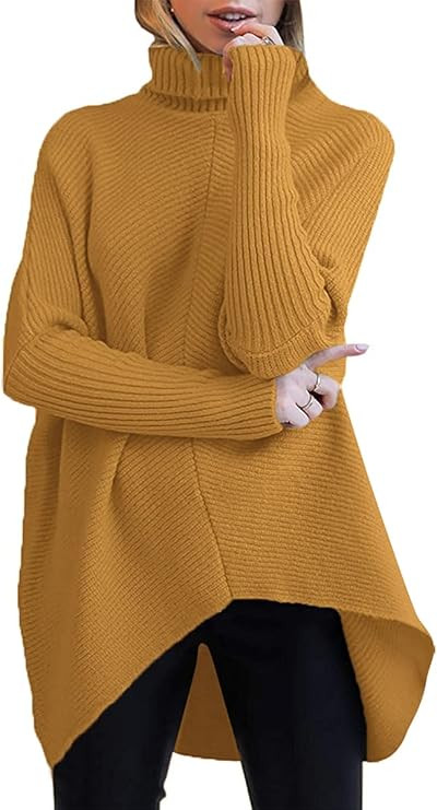ANRABESS Womens Turtleneck Long Batwing Sleeve Asymmetric Hem Casual Pullover Sweater Knit Tops | Amazon (US)