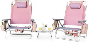 Tangkula Backpack Beach Chair with Table, 5-Position Lay Flat Beach Chairs with Cooler Bag, 2 Cup... | Amazon (US)