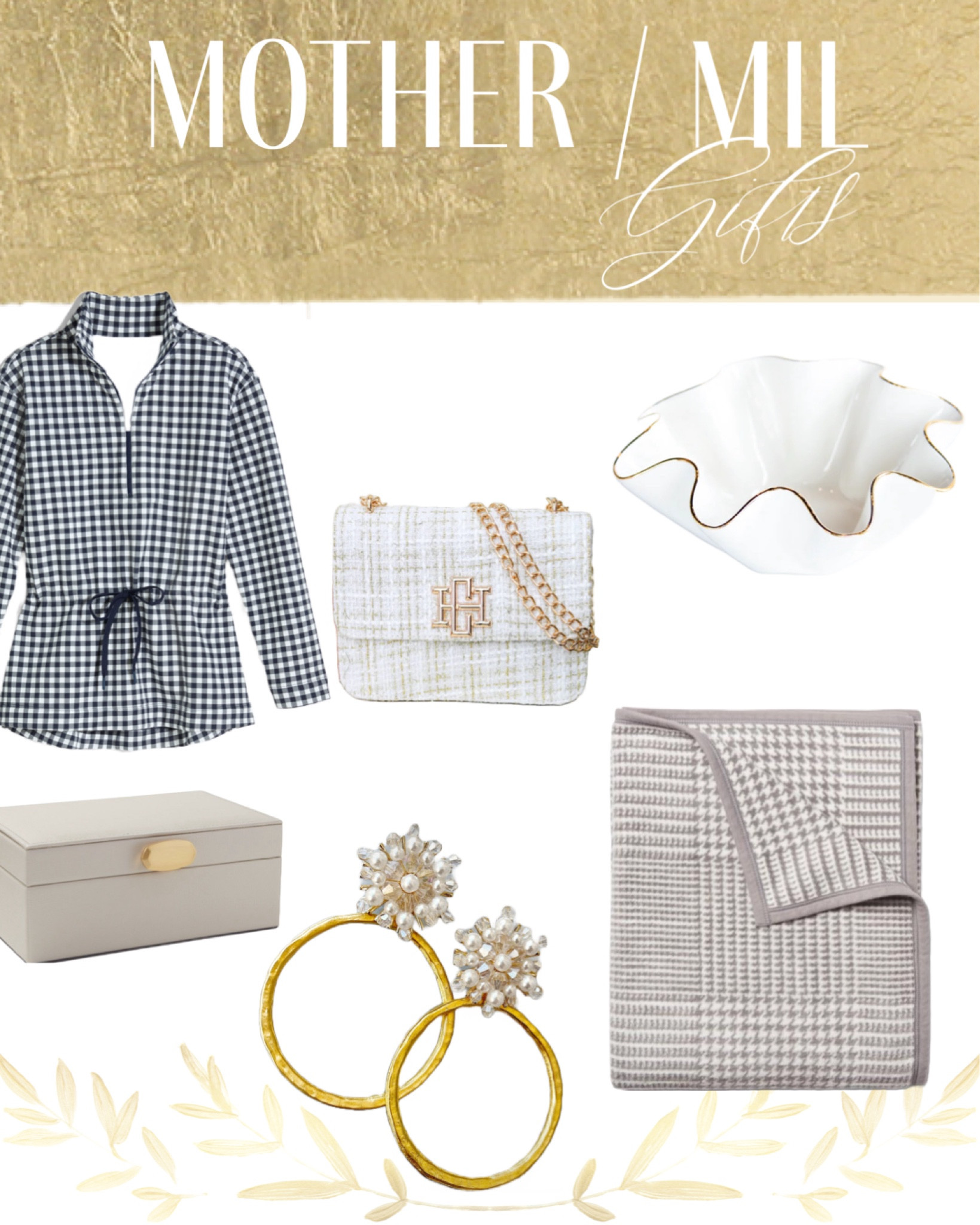 The perfect first for your mom or mother in law! I have these blankets for the boys and they’re so soft and nice and come in so many pretty patterns! Any woman would love a Hand made pottery wavy bowl from Susan Gordon! Gold and pearl earrings will make her feel special! 

#LTKGiftGuide #LTKfindsunder100 #LTKfindsunder50