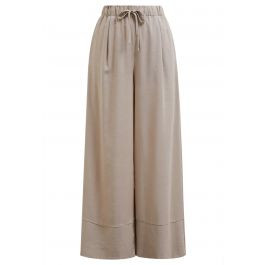 Comfort Linen-Blend Palazzo Pants in Khaki | Chicwish