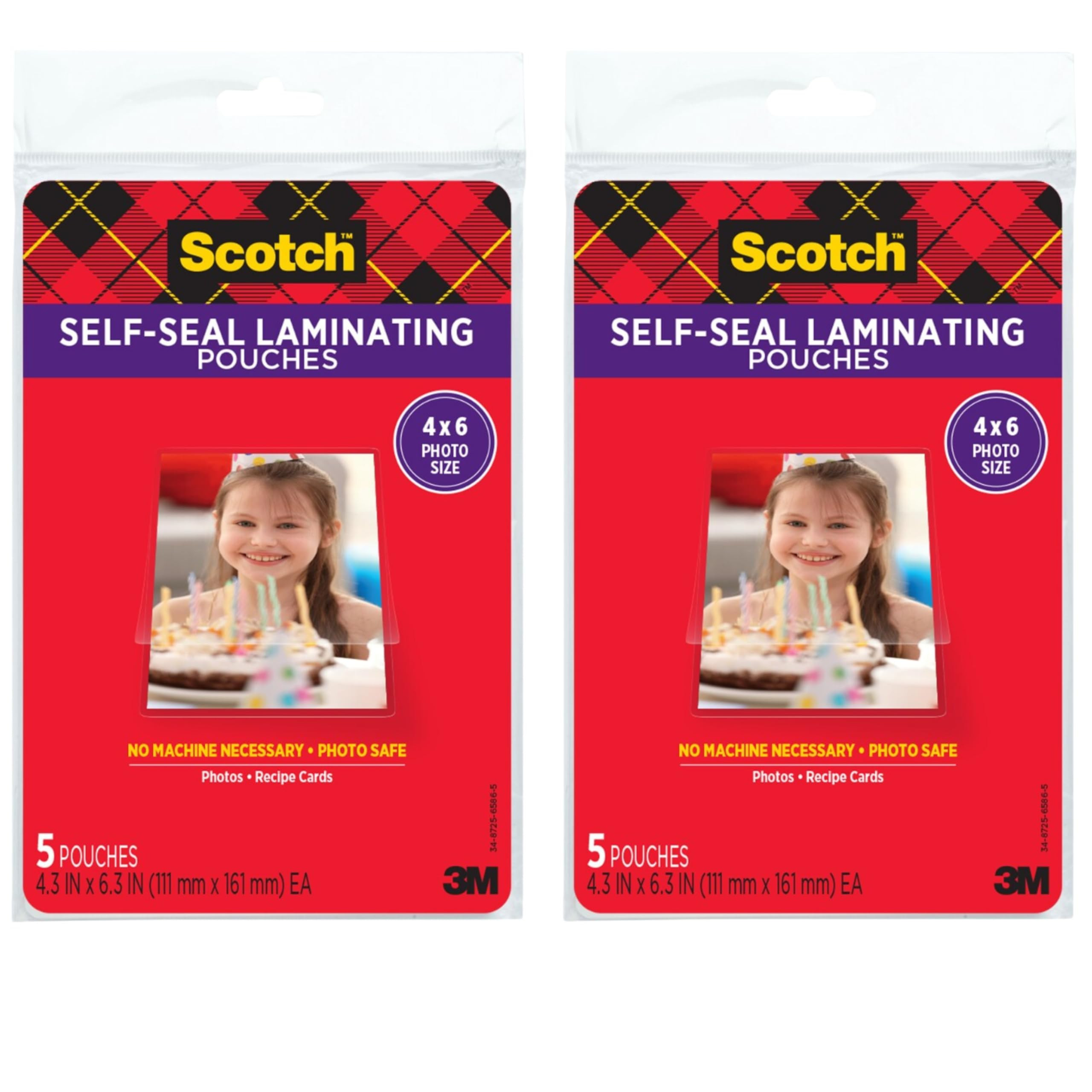 Scotch Self-Sealing Laminating Pouches, Photo Size (4-3/8" x 6-3/8"), Glossy, 10-Pack (2 Packs of... | Amazon (US)