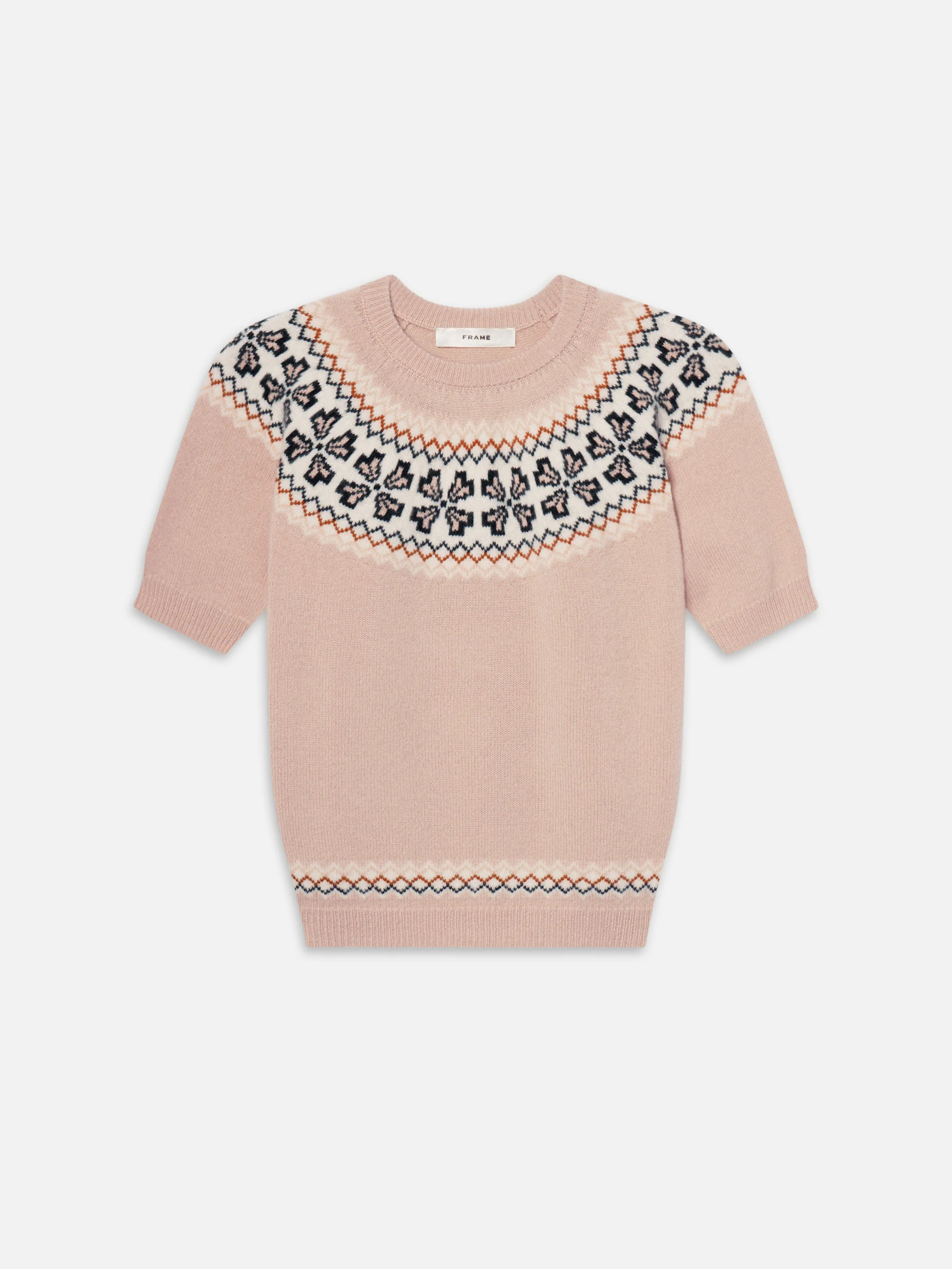 The Cashmere Fairisle Crew Sweater -- Pink Sand | Frame Denim