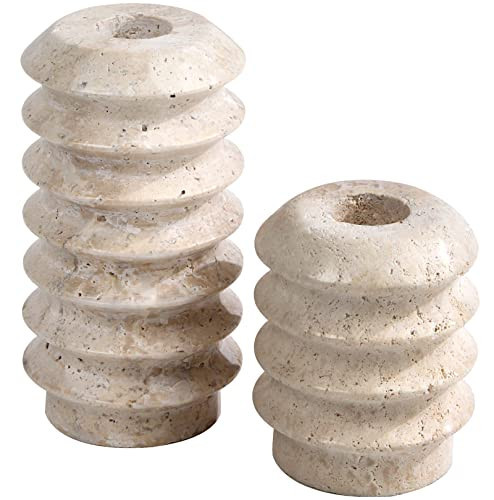 HofferRuffer Travertine Candlestick Holders, Set of 2 Natural Stone Candle Holder Decorative Candle Stands for Wedding, Dinning, Party, Table Centerpieces, Fits 3/4'' Thick Candles (Cream White) | Amazon (US)