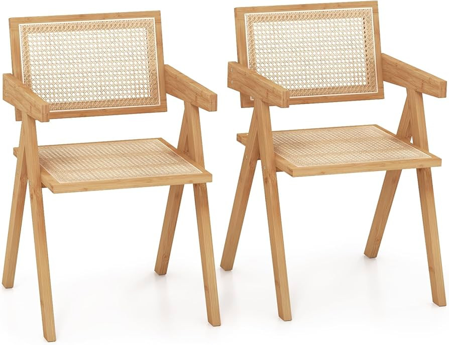 Giantex Rattan Dining Chairs Set of 2, Boho Cane Living Room Chairs, Max Load 330 Lbs, Wooden Din... | Amazon (US)