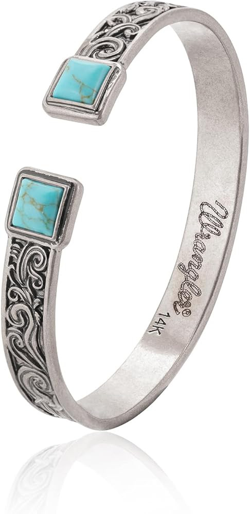 Montana West Wrangler Cuff Bracelet for Women Western Turquoise Adjustable Open Bangle Silver Pla... | Amazon (US)