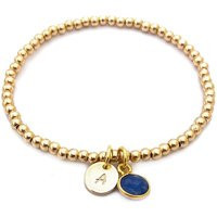 Birthstone Initial Bracelet, Gold Filled Beaded Stretch Charm Ball Bracelet With Hand Stamped | Etsy (US)